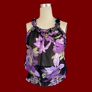 Papaya Purple and Black Floral Ruffle Blouse